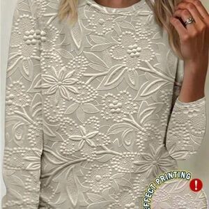 SHEIN Cream Floral Long Sleeve Tee